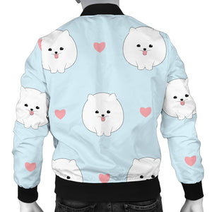 White Cute Pomeranian Pattern Men'S Bomber Jacket