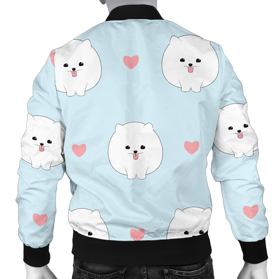 White Cute Pomeranian Pattern Men'S Bomber Jacket