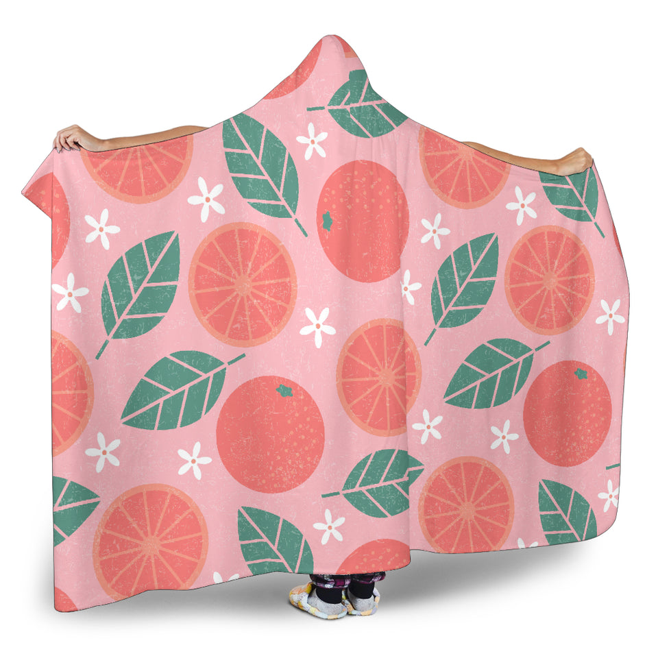 Grapefruit Leaves Flower Pink Background Hooded Blanket