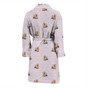 Yorkshire Terrier Pattern Print Design 02 Men's Bathrobe