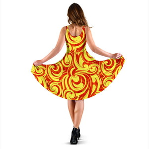 Fire Flame Design Pattern Sleeveless Midi Dress