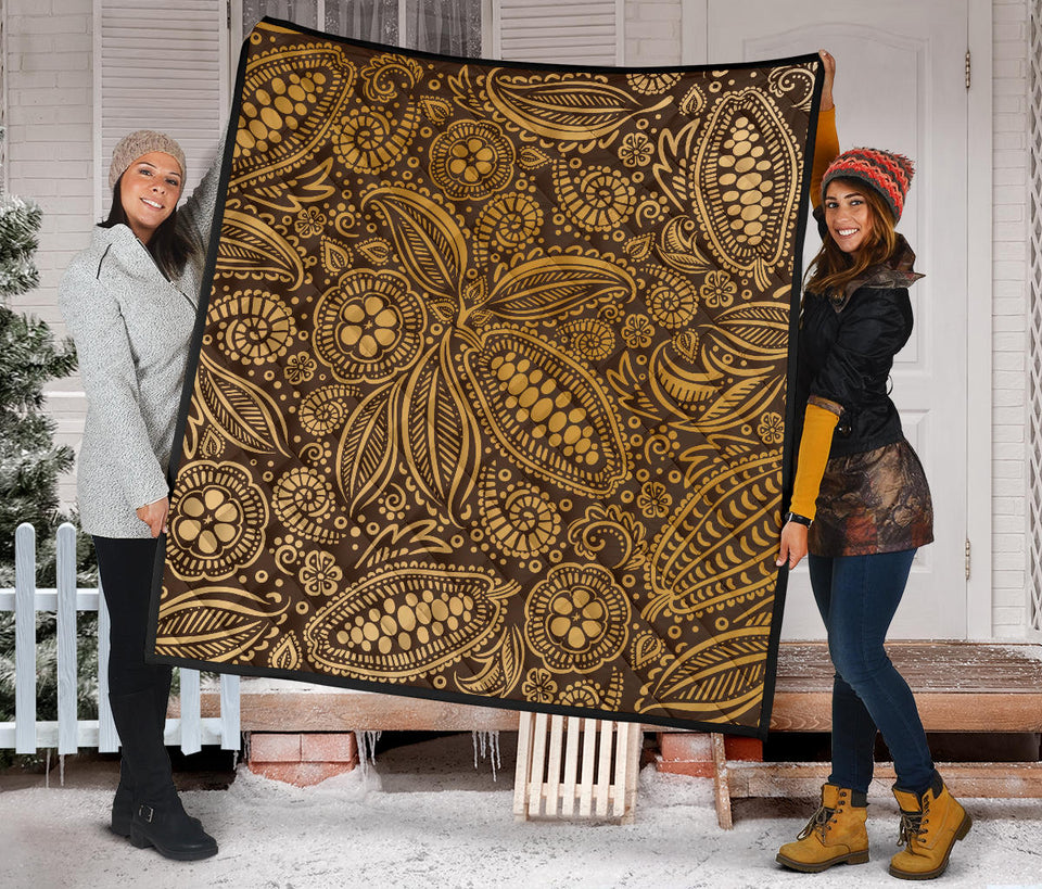 Cocoa Beans Tribal Polynesian Pattern Background Premium Quilt
