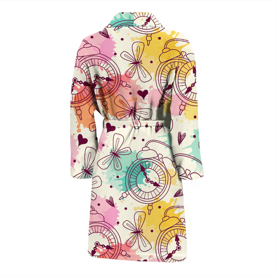 Clock Butterfly Pattern Men'S Bathrobe