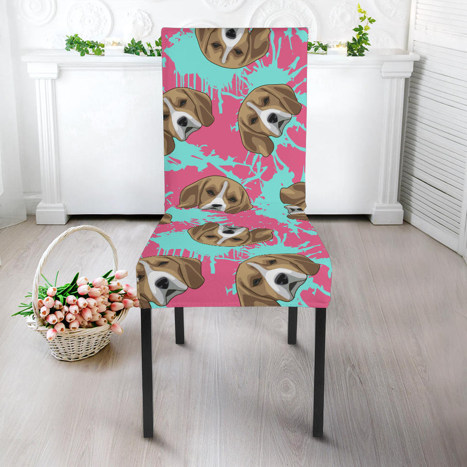 Beagle Muzzles Turquoise Paint Splashes Pink Pattern Dining Chair Slipcover