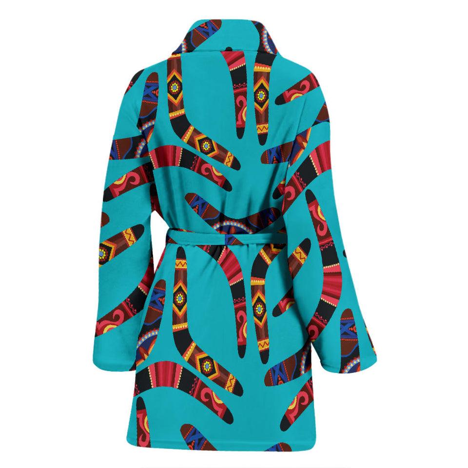 Boomerang Australian Aboriginal Ornament Blue Background Women'S Bathrobe