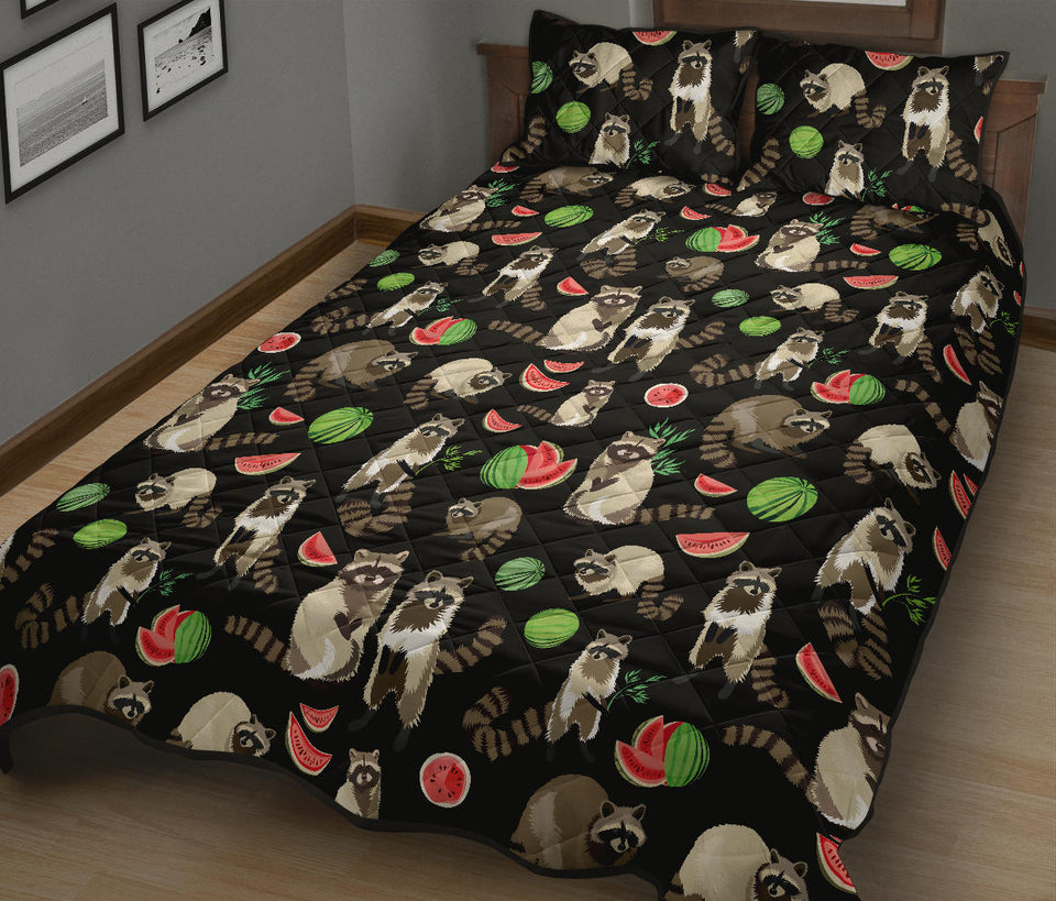Raccoon watermelon pattern Quilt Bed Set