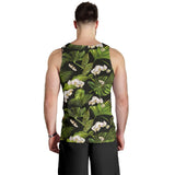 White orchid flower tropical leaves pattern blackground Men Tank Top