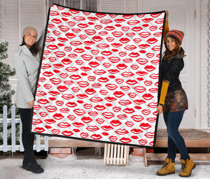 Lips Pattern Print Design 05 Premium Quilt