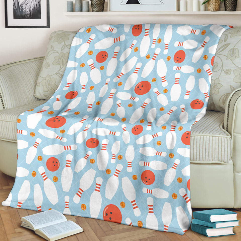 Bowling Ball Bowling Pins Blue Blackground Premium Blanket