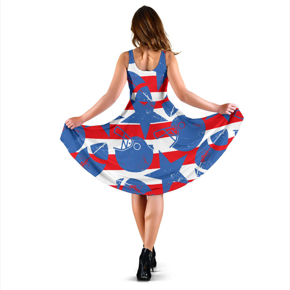 American Football Ball Star Stripes Pattern Sleeveless Midi Dress