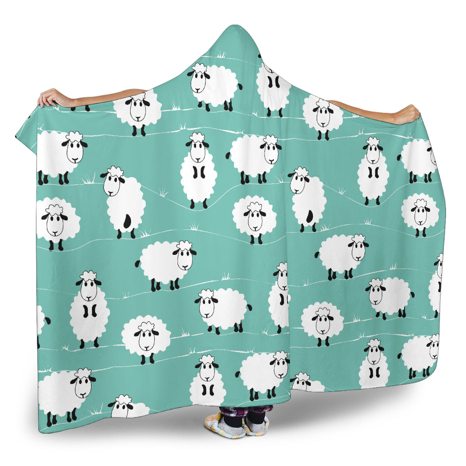 Cute Sheep Green Background Hooded Blanket