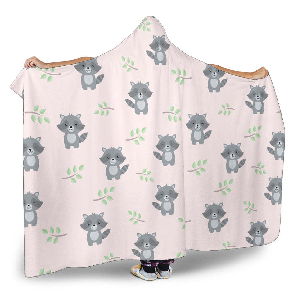 Cute Raccoons Leaves Pattern Hooded Blanket