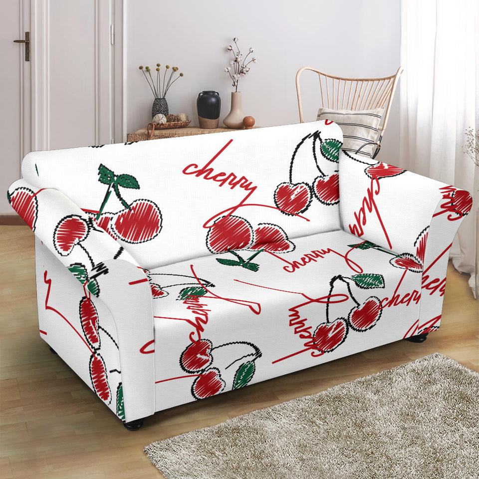 Hand Drawn Cherry Pattern Loveseat Couch Slipcover