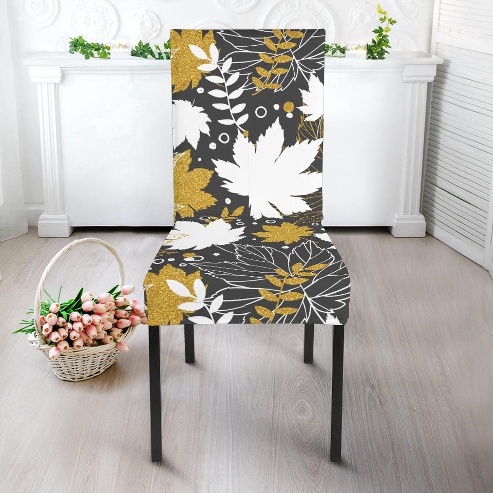 Beautiful Gold Autumn Maple Leaf Pattern Dining Chair Slipcover