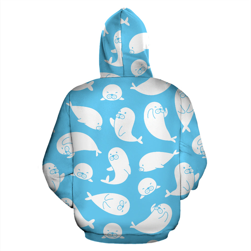 Cute White Sea Lion Seals Pattern Zip Up Hoodie