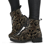 Luxurious Gold Lotus Waterlily Black Background Leather Boots