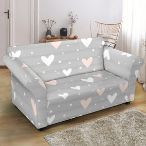 Heart Pattern Gray Background Loveseat Couch Slipcover