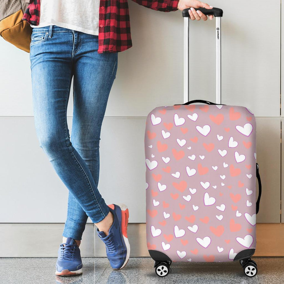 Coral White Heart Pattern Cabin Suitcases Luggages