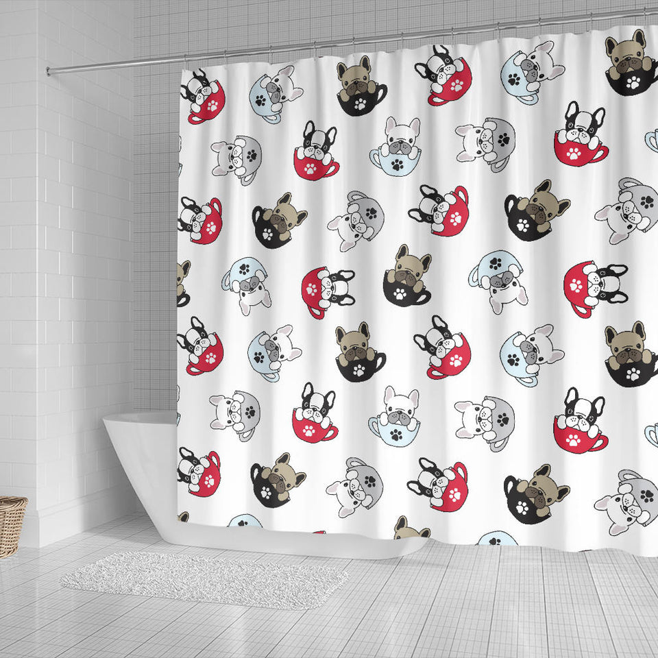 French Bulldog Cup Paw Pattern Shower Curtain Fulfilled In US