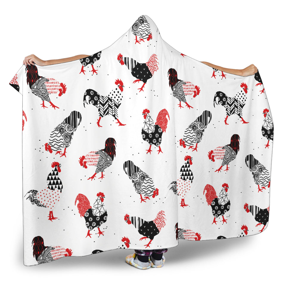 Cool Rooster Chicken Cock Floral Ornament Background Hooded Blanket