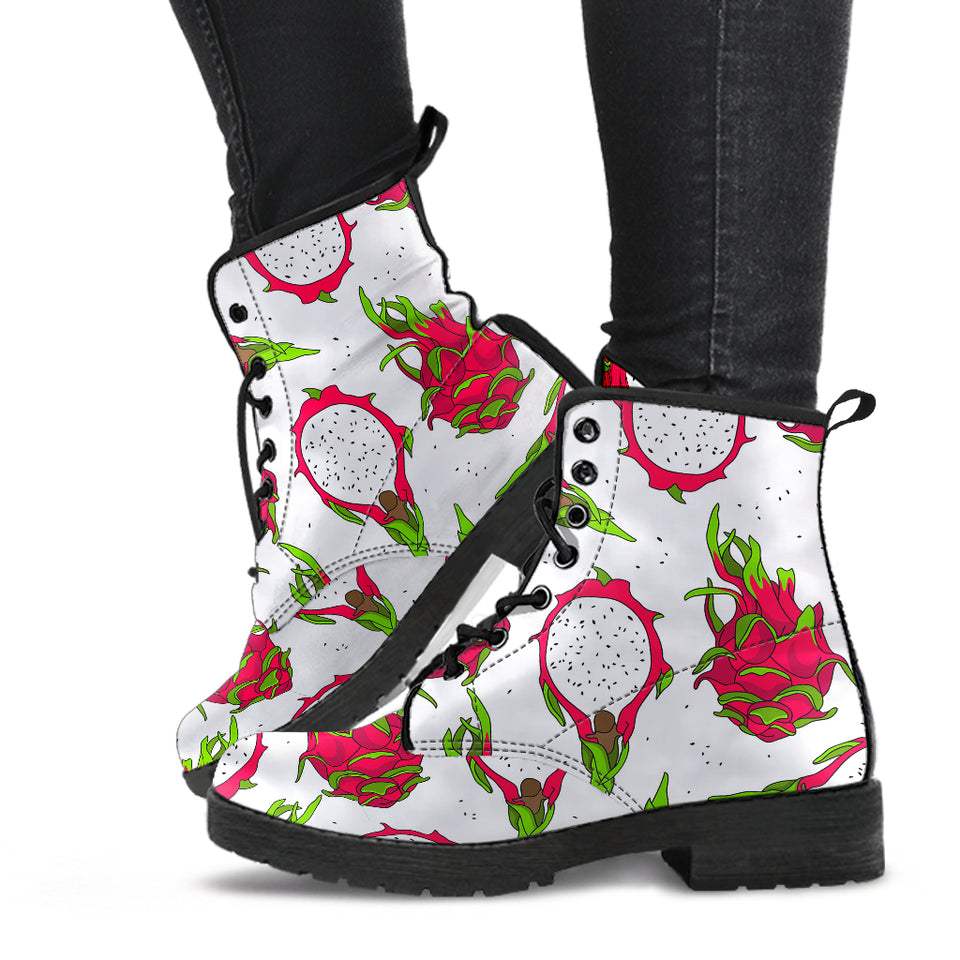 Dragon Fruits White Background Leather Boots
