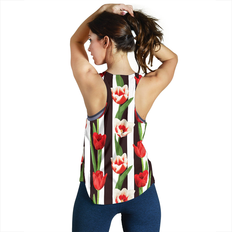 red and white tulips pattern Women Racerback Tank Top