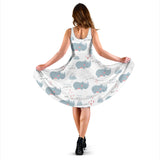 Cute Rhino Heart Pattern Sleeveless Midi Dress