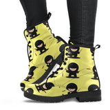 Cute Ninja Yellow Background Leather Boots