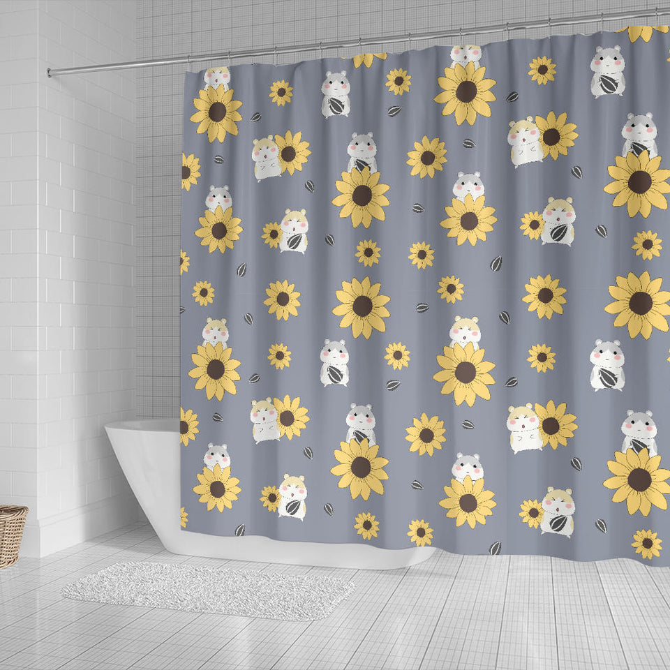 Cute Hamster Sunflower Pattern Background Shower Curtain Fulfilled In US