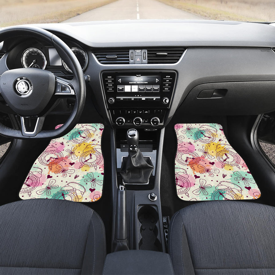 Clock Butterfly Pattern Front And Back Car Mats