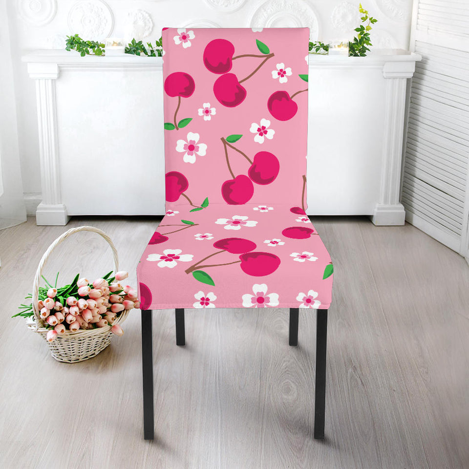 Cherry Flower Pattern Pink Background Dining Chair Slipcover