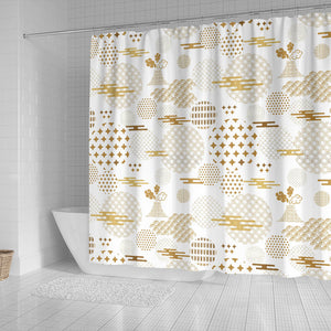 Beautiful Gold Japanese Pattern Shower Curtain Fulfilled In US