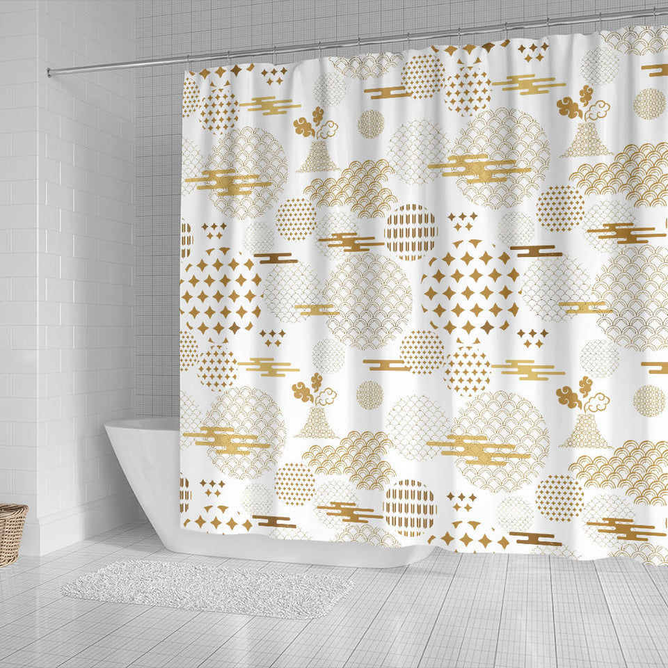 Beautiful Gold Japanese Pattern Shower Curtain Fulfilled In US