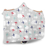 Airplane Cloud Grey Background Hooded Blanket