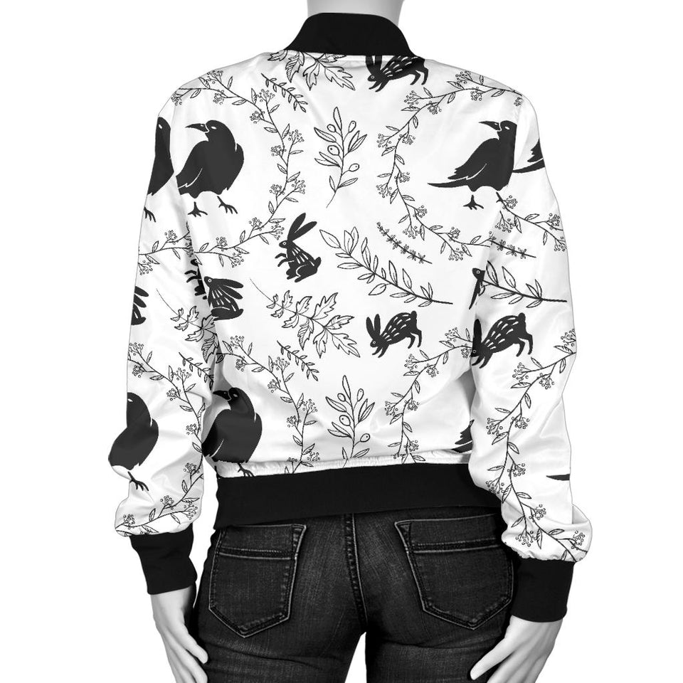 Crows Floral Wreath Rabbit Pattern Women'S Bomber Jacket