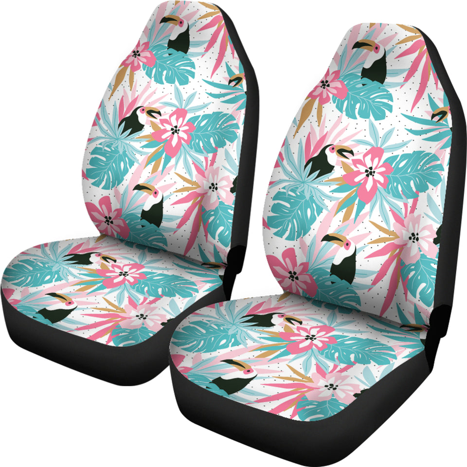 Toucan Tropical Flower Leave Pattern  Universal Fit Car Seat Covers
