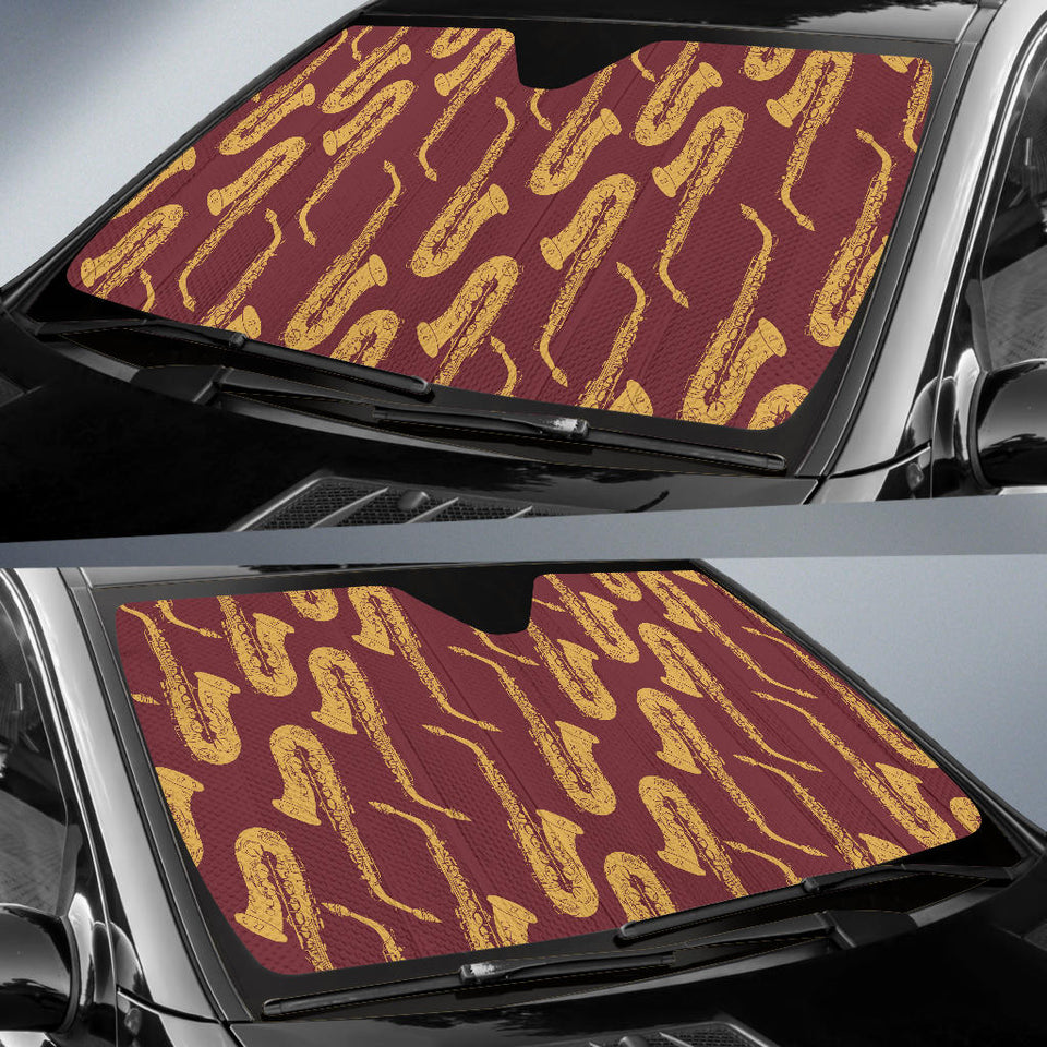 Hand Drawn Gold Saxophone Red Background  Car Sun Shade
