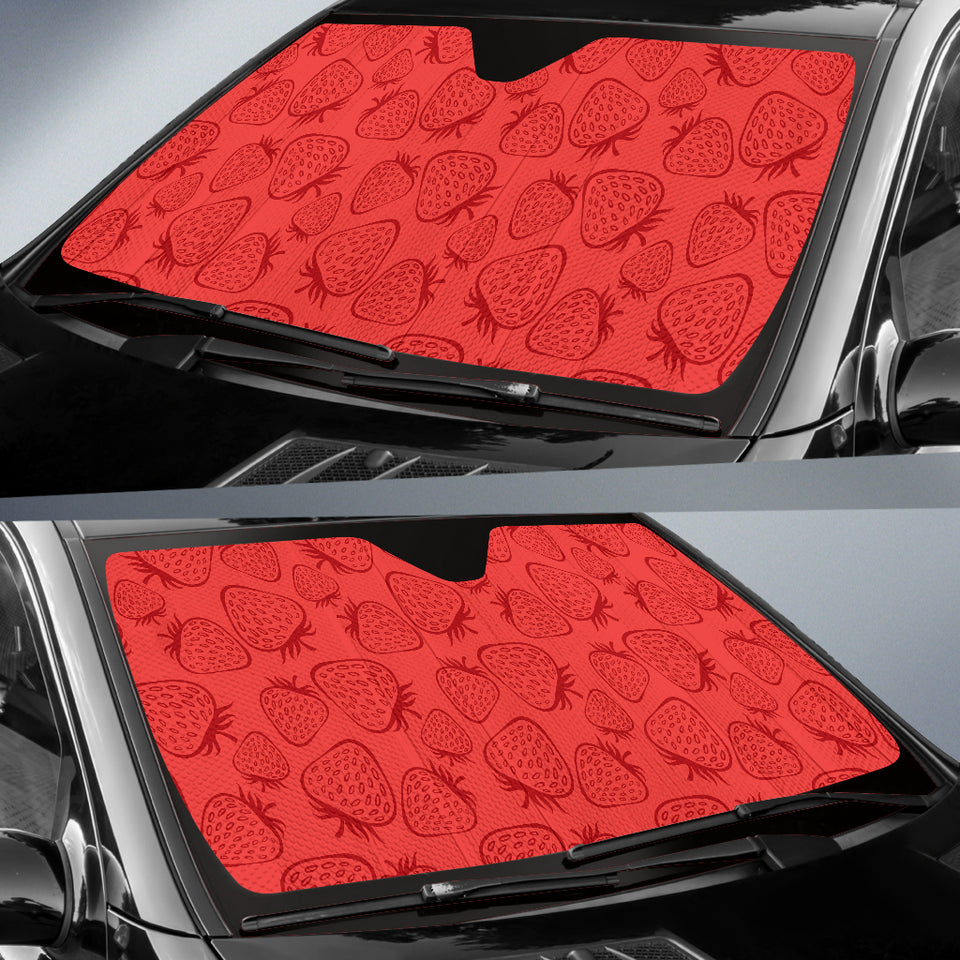 Strawberry Pattern Red Background Car Sun Shade