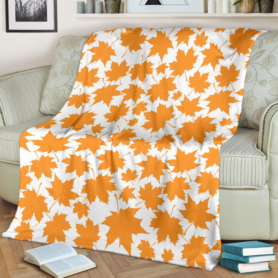 Orange Maple Leaf Pattern Premium Blanket