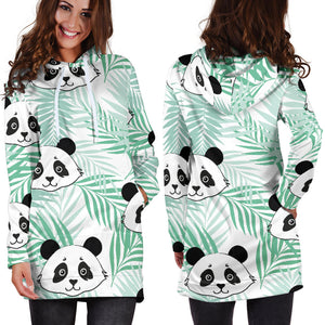 Panda Pattern Tropical Leaves Background Women'S Hoodie Dress