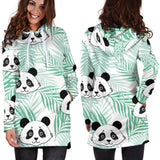 Panda Pattern Tropical Leaves Background Women'S Hoodie Dress
