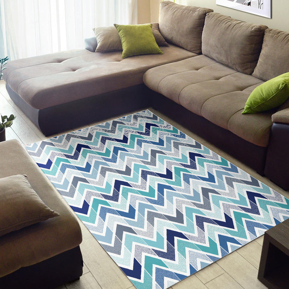 Zigzag  Chevron Blue Pattern Area Rug