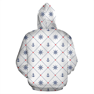 Anchor Rudder Nautical Design Pattern Men Women Pullover Hoodie