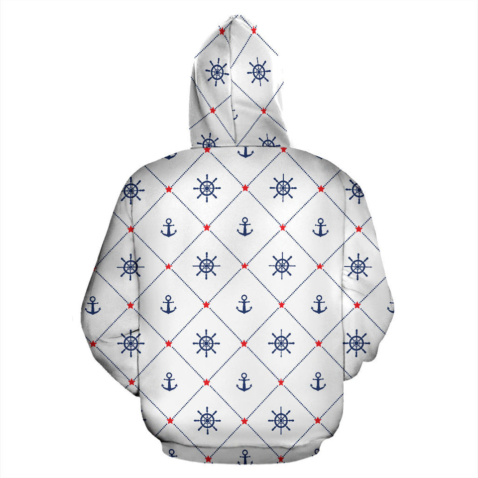 Anchor Rudder Nautical Design Pattern Men Women Pullover Hoodie