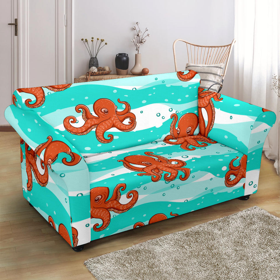 Octopuses Sea Wave Background Loveseat Couch Slipcover