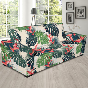 Heliconia Flowers, Palm And Monstera Leaves Sofa Slipcover