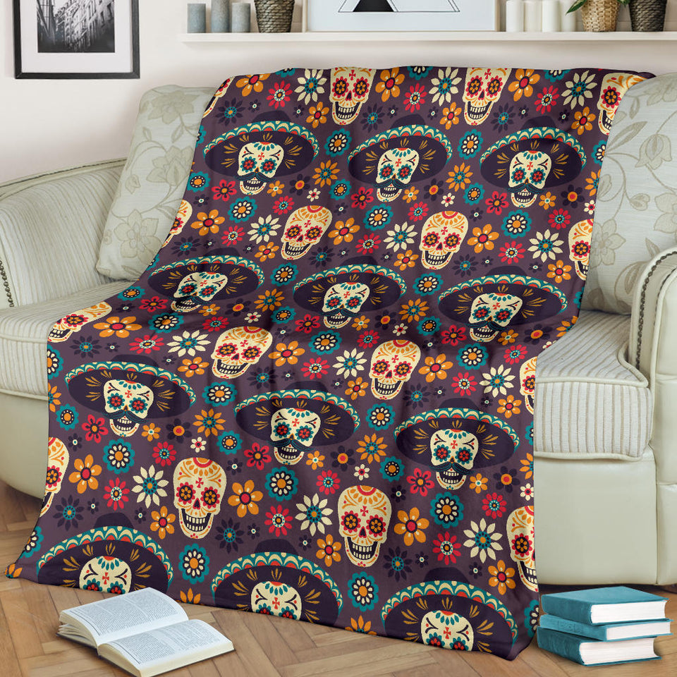 Sugar Skulls Flower Maxican Pattern Premium Blanket