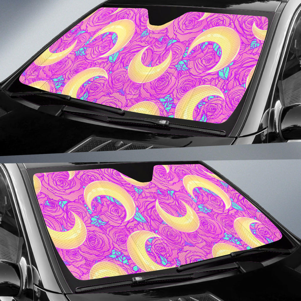 Moon Pink Rose Background Car Sun Shade
