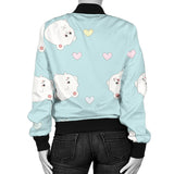 White Cute Hamsters Heart Pattern Women'S Bomber Jacket
