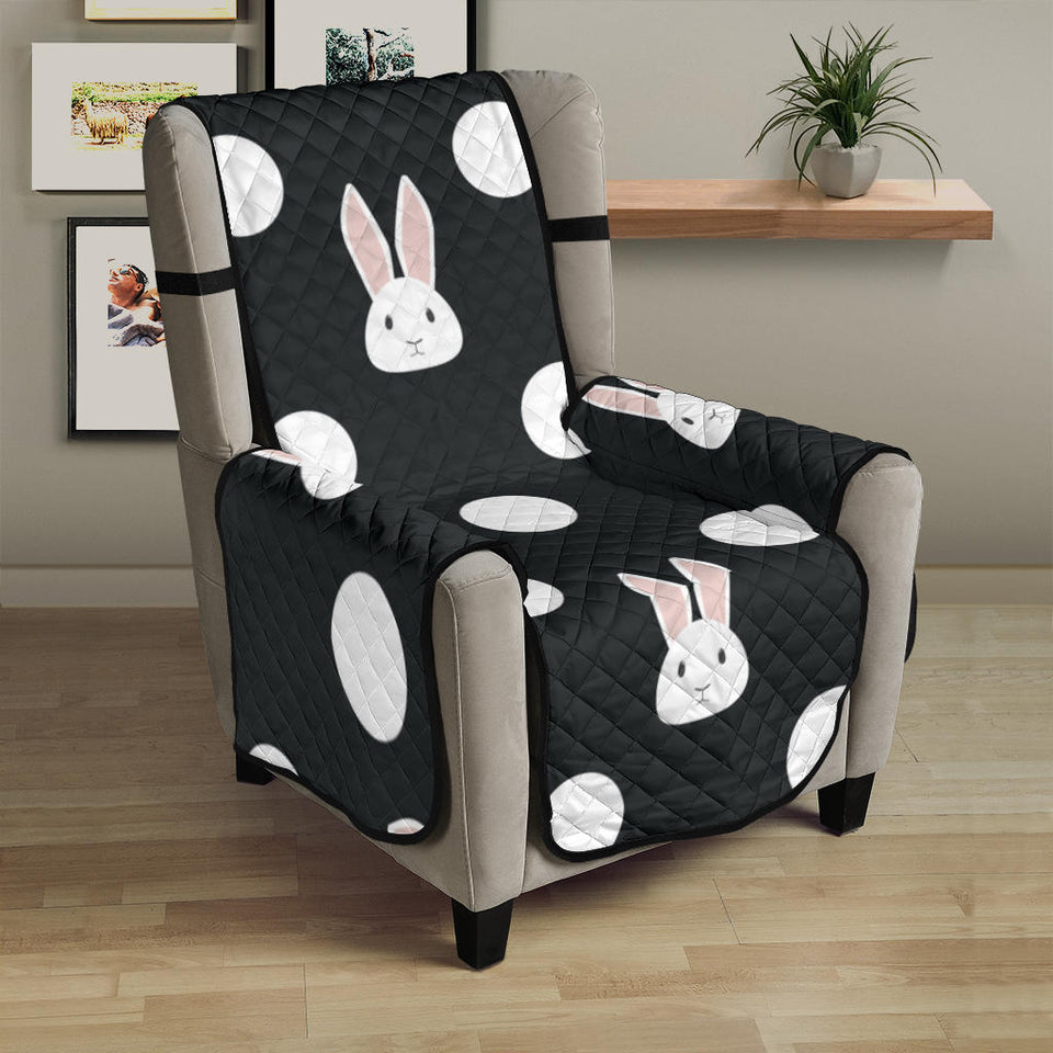 Cute white rabbit polka dots black background Chair Cover Protector